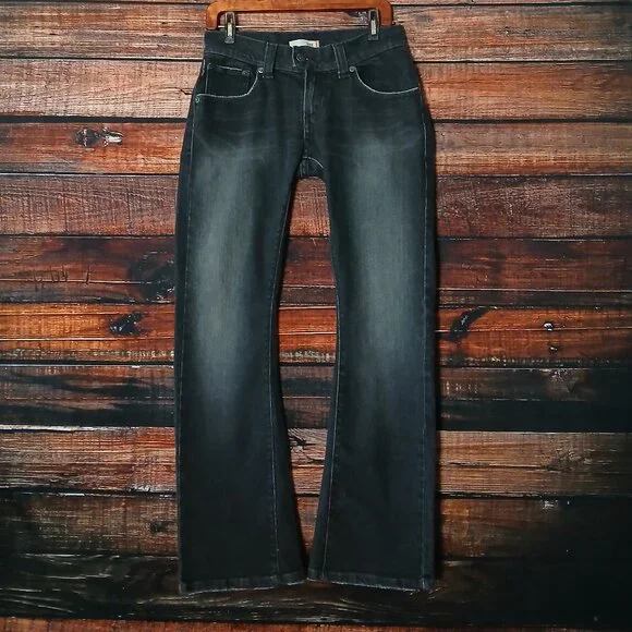 Levis 542 Vintage Jeans 6 Low Rise Flare Washed Black Denim Stretch '06 - Picture 2 of 9